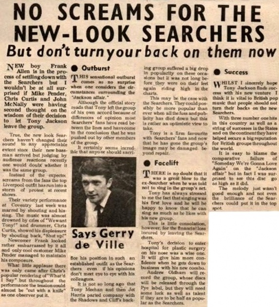 'No screams for new-look Searchers' - after Tony Jackson left in 1964!