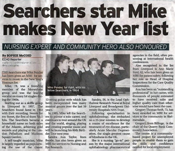 Article about Mike's MBE award in the Liverpool Echo